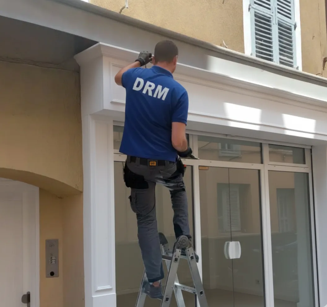 Installation rideau métallique micro-perforé commerce marché Clermont